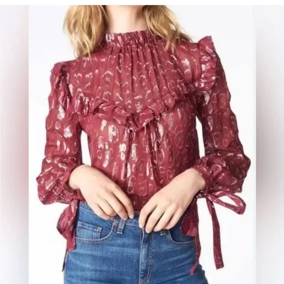 Veronica Beard Tops - Veronica Beard Brooks Blouse Top Metallic Burgundy Silver 12